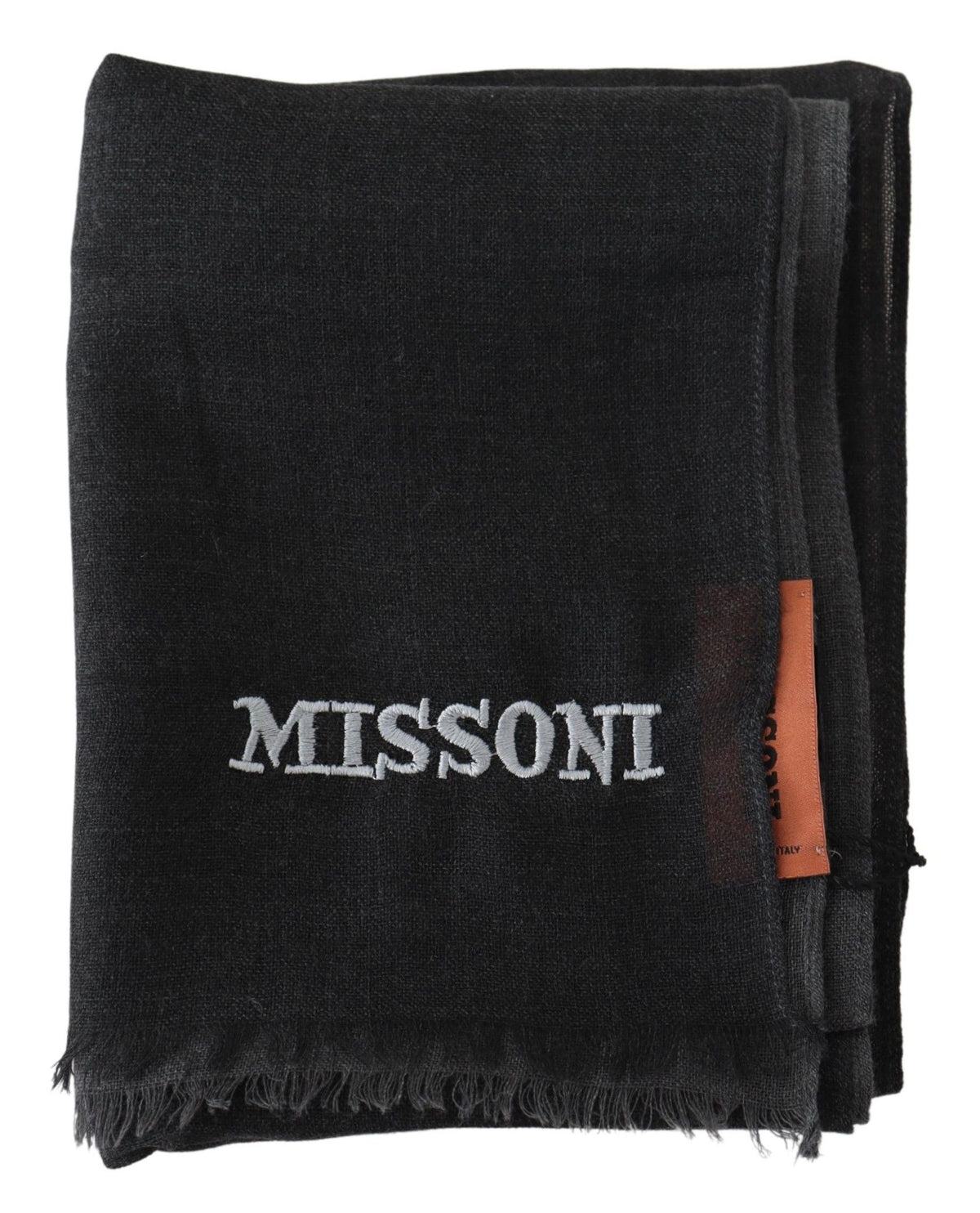 Missoni Elegant Black Wool Scarf with Embroedered Logo