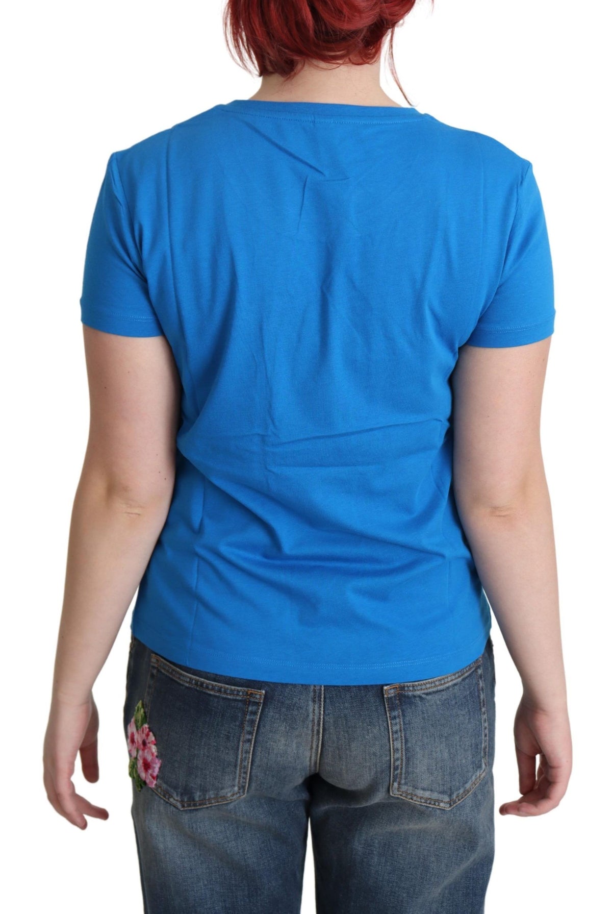 Moschino Chic Blue Cotton Tee With Iconic Print