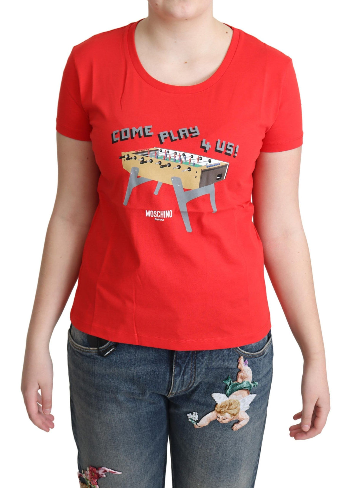 Moschino Red Cotton Come Play 4 US Print Tops Blouse T-shirt