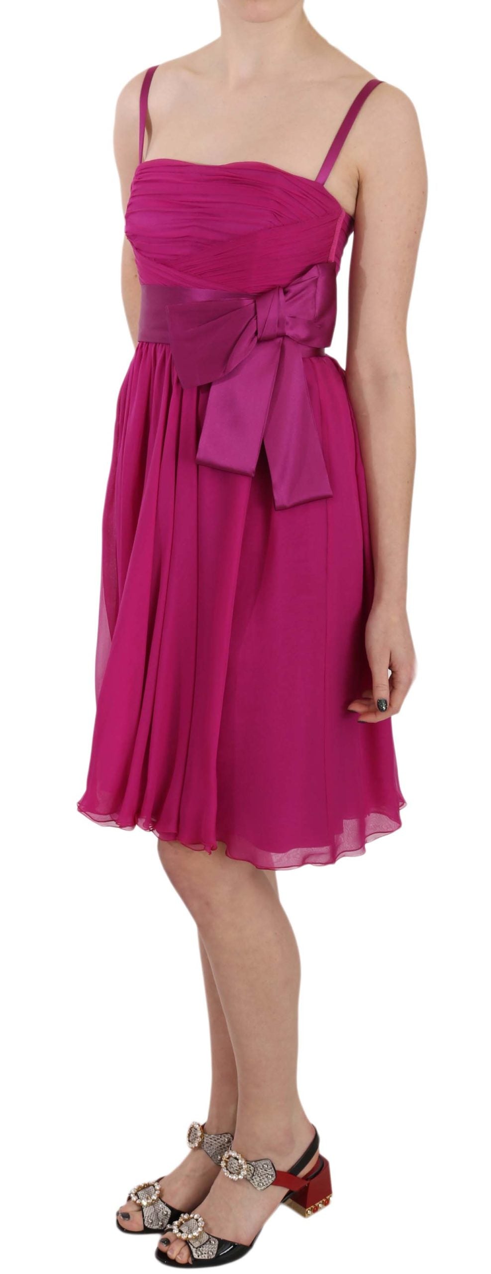 Dolce & Gabbana Elegant Fuchsia Pink Silk Bow Front Dress