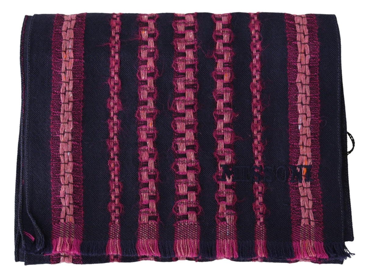 Missoni Elegant Striped Wool Scarf in Black and Pink