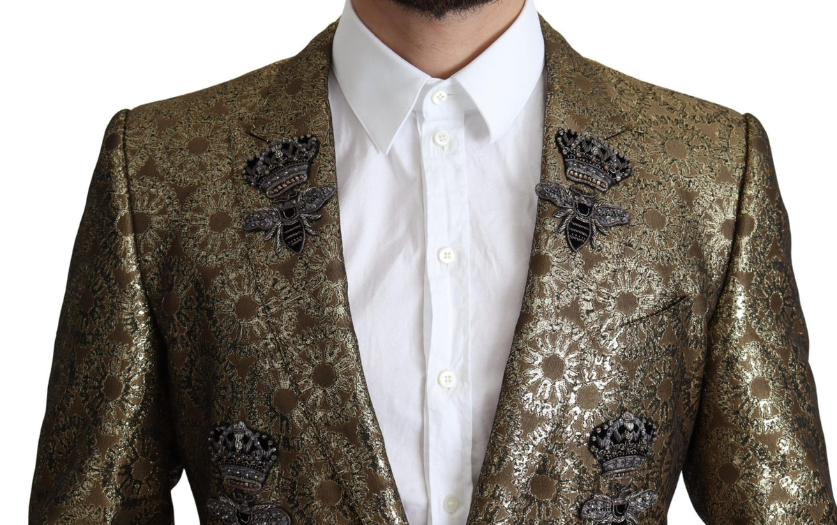 Dolce & Gabbana Elegant Gold Jacquard Martini Blazer Jacket