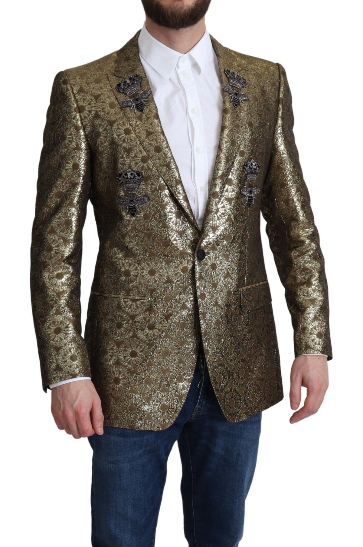 Dolce & Gabbana Elegant Gold Jacquard Martini Blazer Jacket