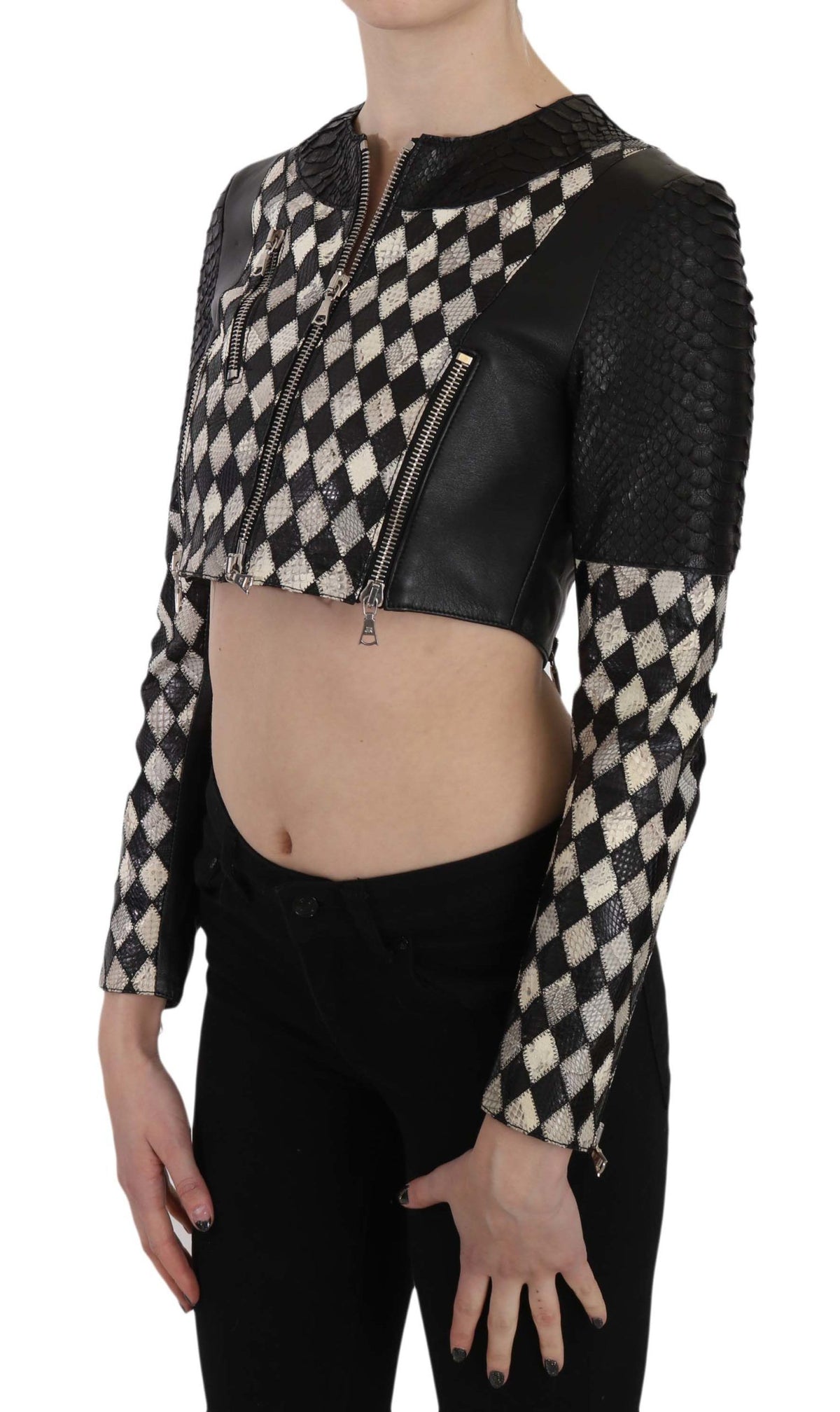 John Richmond Chic Biker-Inspired Cropped Leather Jacket