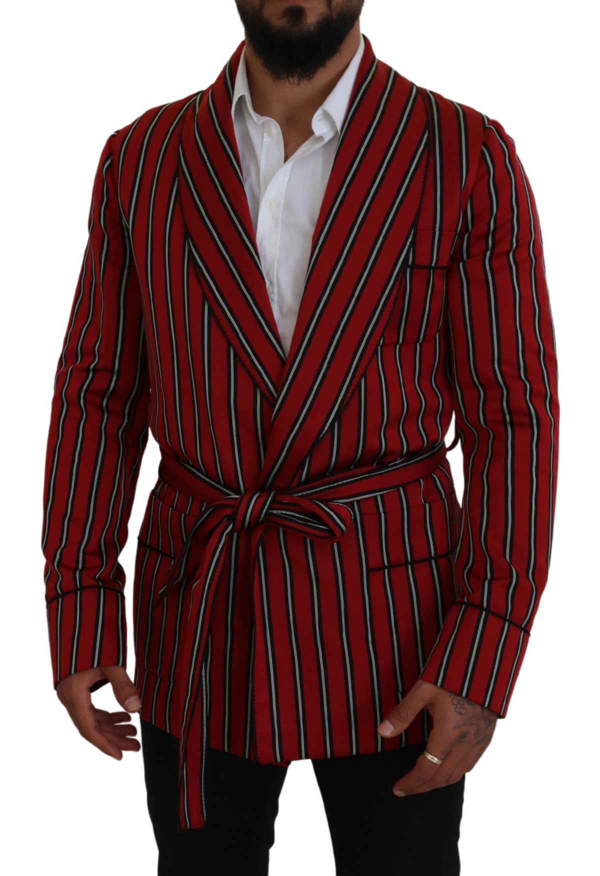 Dolce & Gabbana Elegant Red Striped Long Robe Luxury Wear