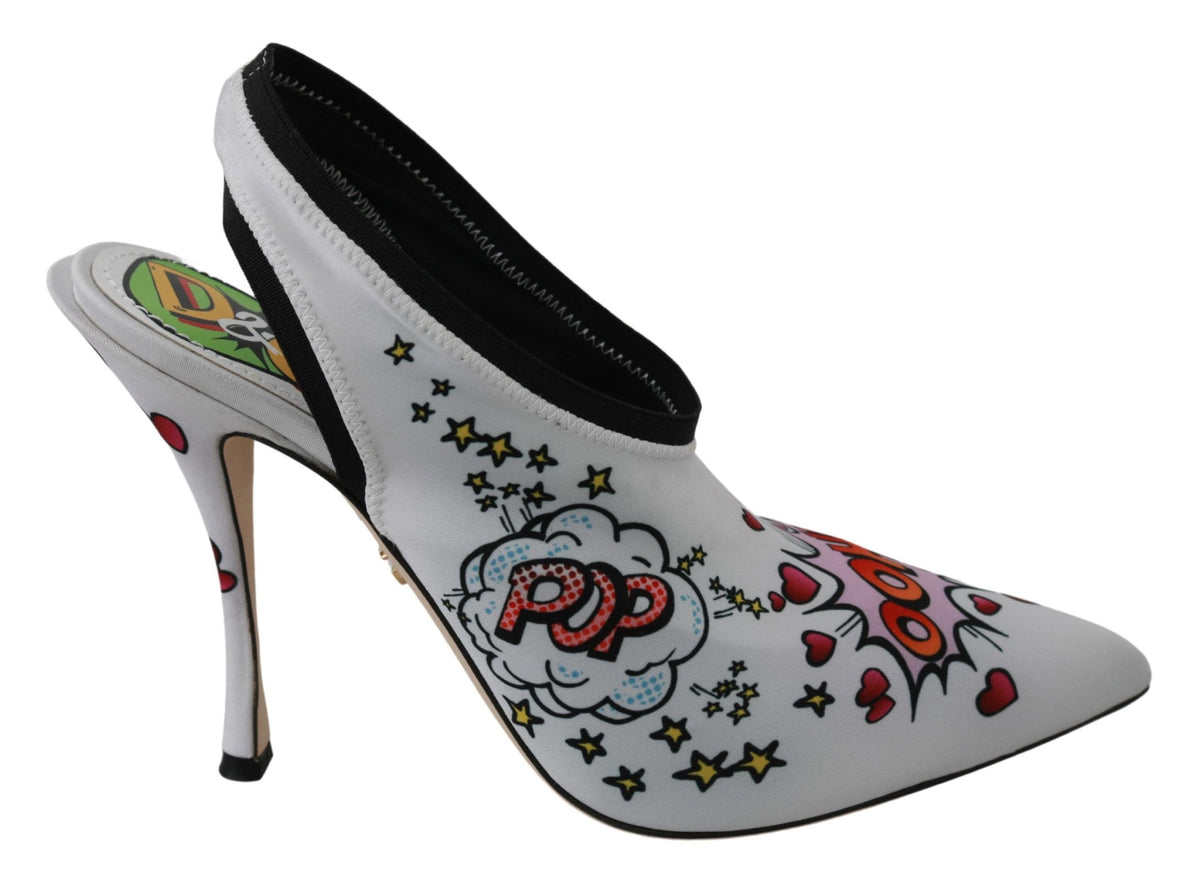 Dolce & Gabbana Chic White Multicolor Slingbacks Pumps