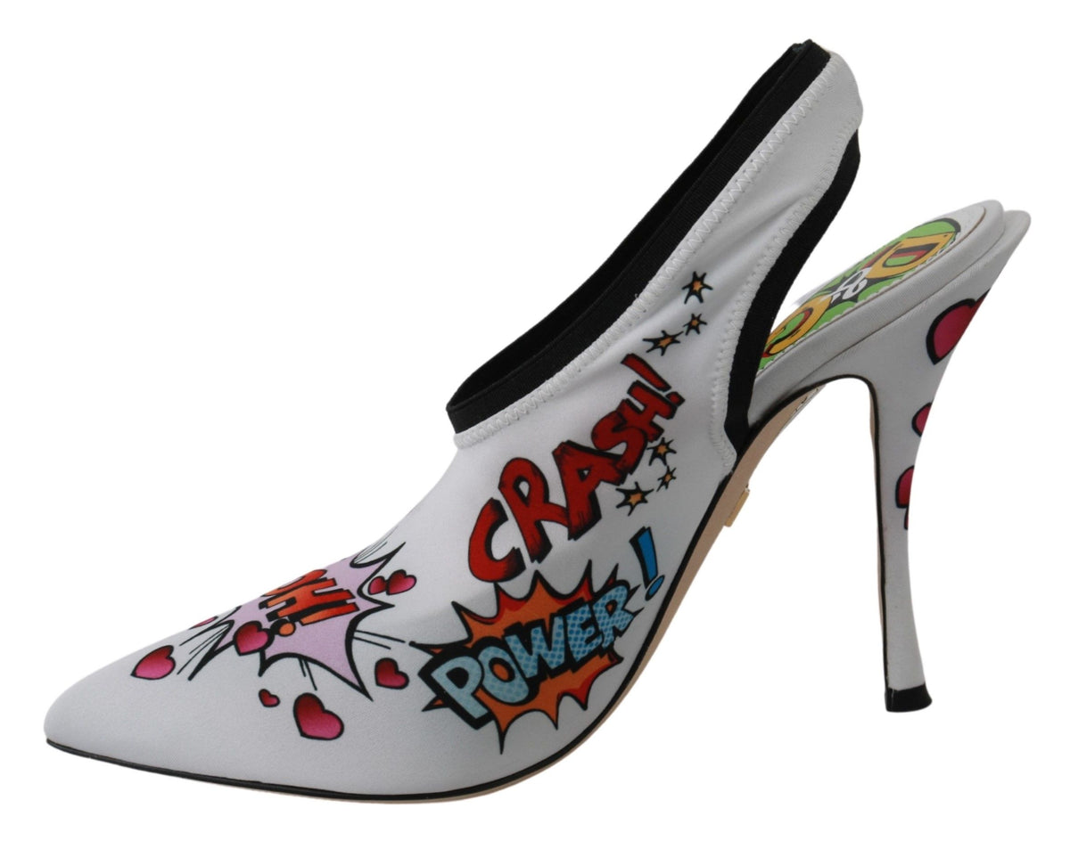 Dolce & Gabbana Chic White Multicolor Slingbacks Pumps