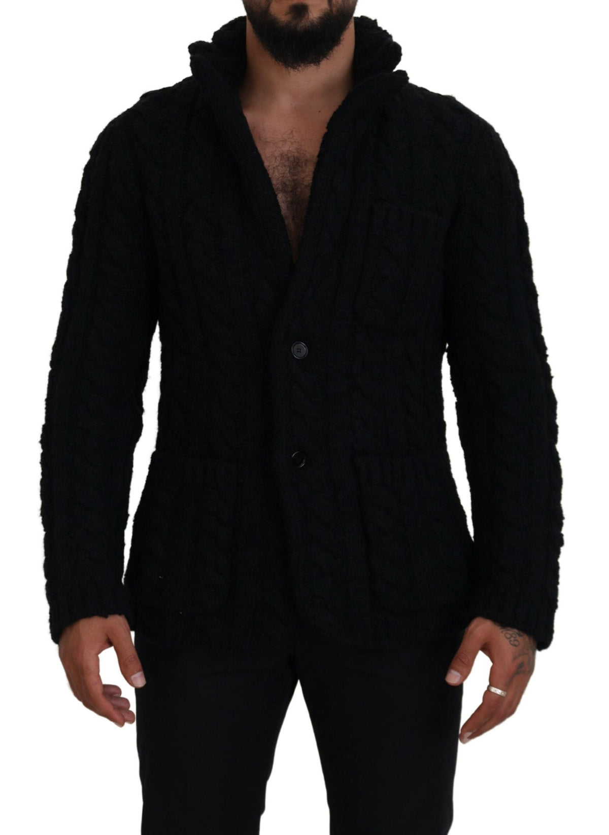 Dolce & Gabbana Elegant Black Wool-Cashmere Blend Cardigan