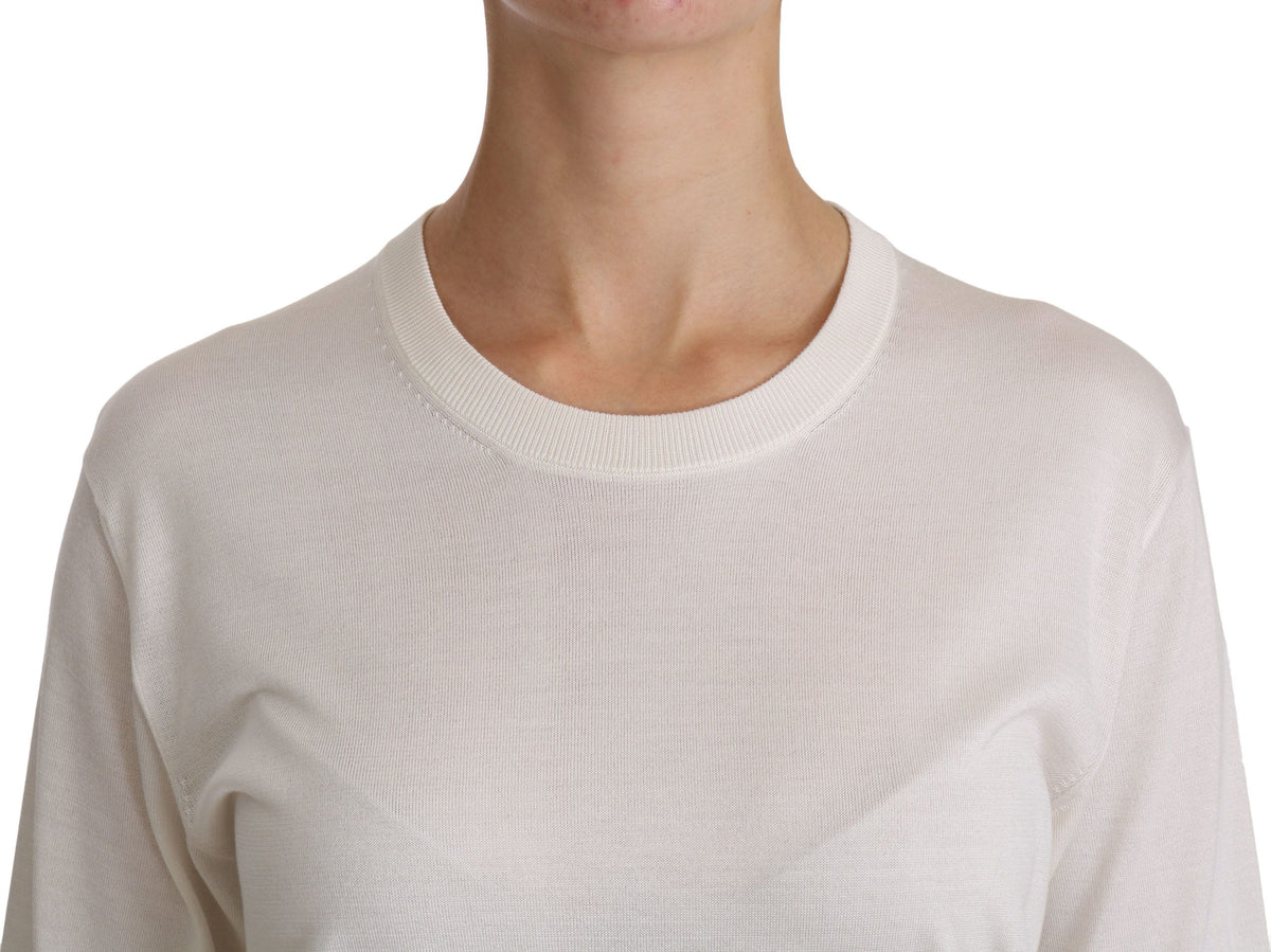 Dolce & Gabbana Elegant White Silk Crew Neck Top