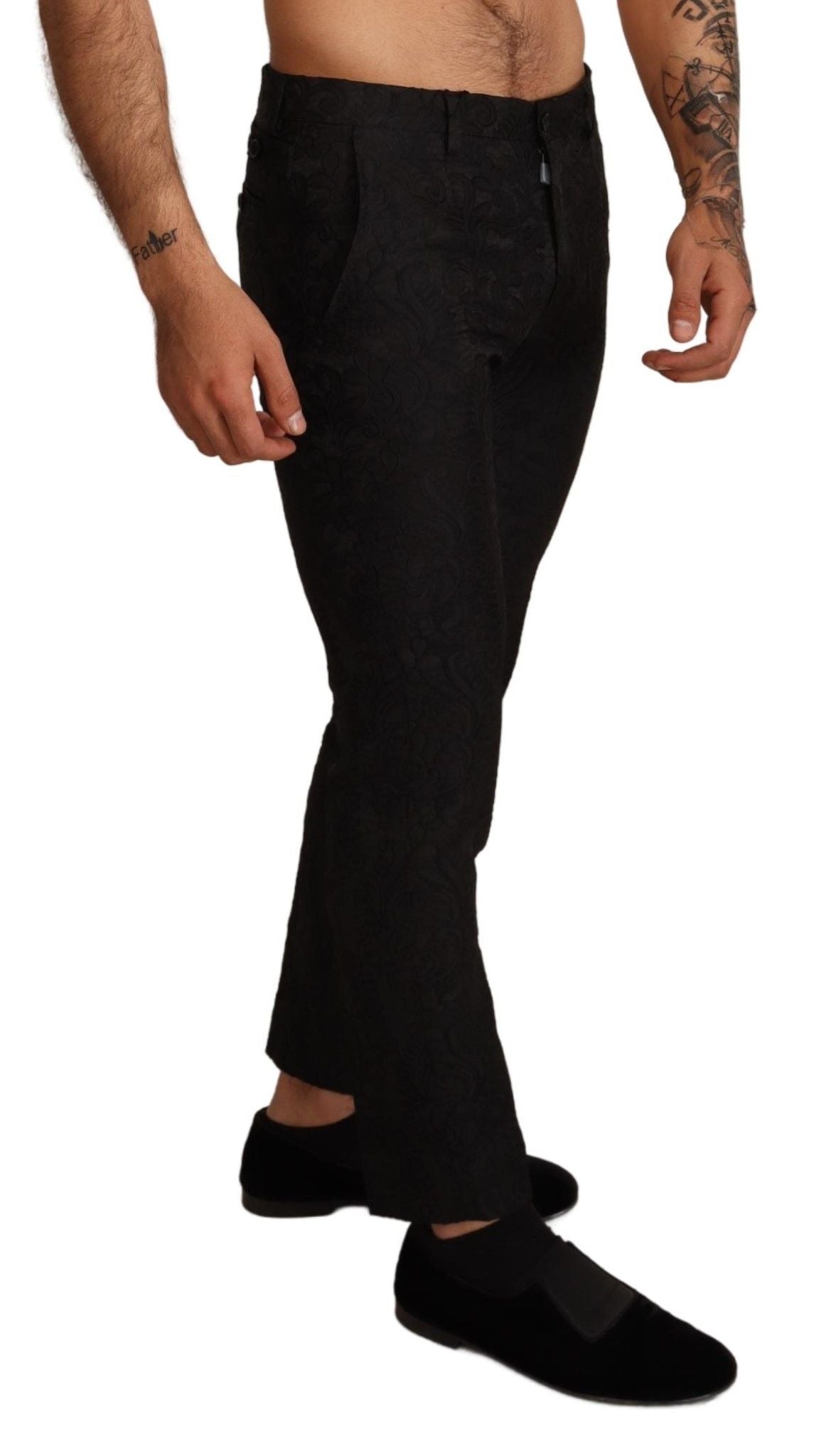 Dolce & Gabbana Elegant Black Floral Brocade Dress Pants