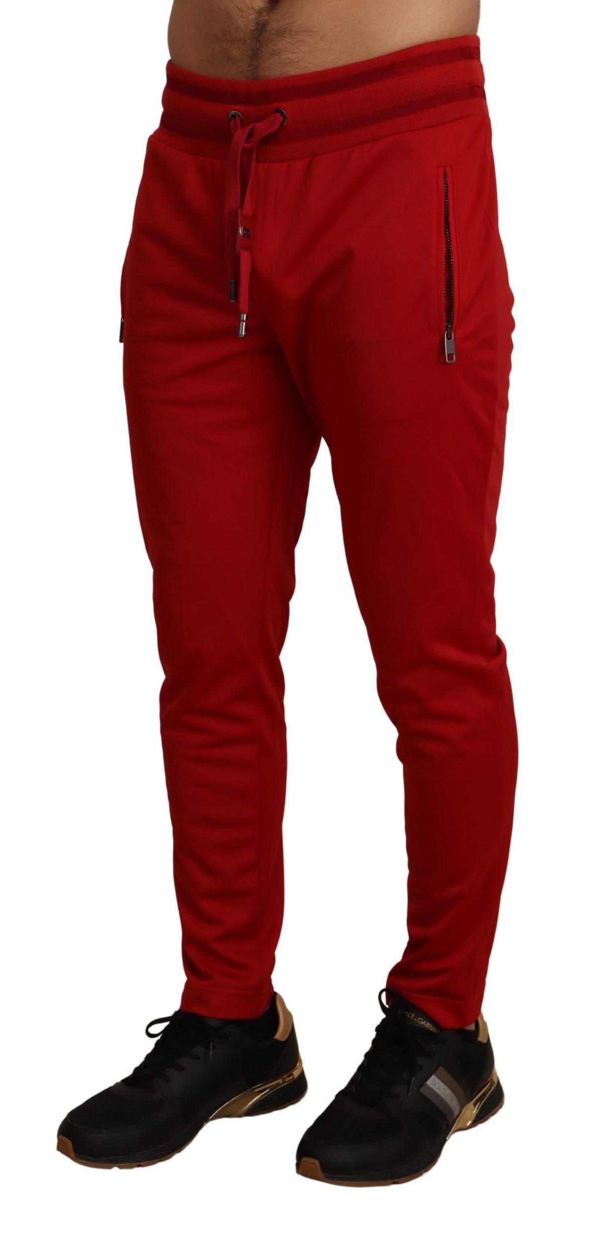 Dolce & Gabbana Elegant Red Casual Sweatpants with Logo Plaque