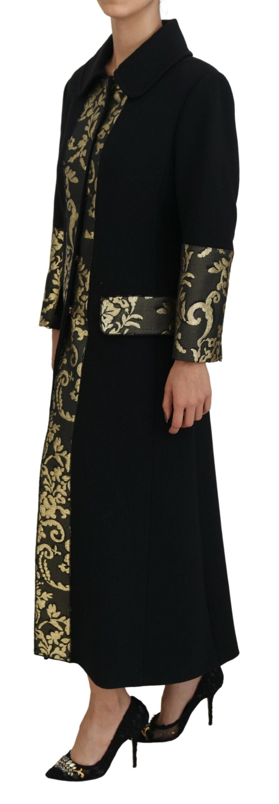 Dolce & Gabbana Elegant Gold Black Jacquard Trench Coat