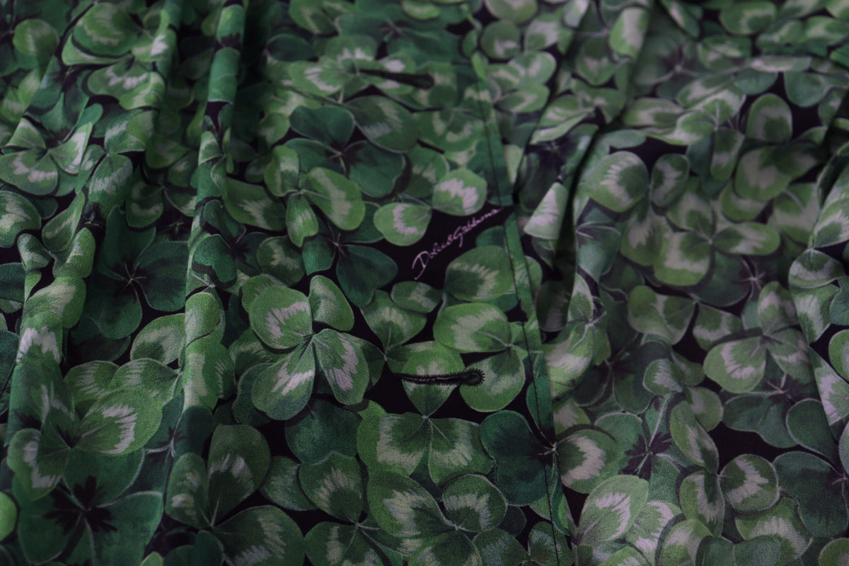 Dolce & Gabbana Silk Green Leaves Print Trench Jacket