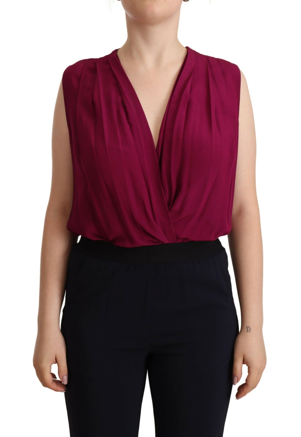 Pinko Purple Deep Neckline Sleeveless Bodysuit Top