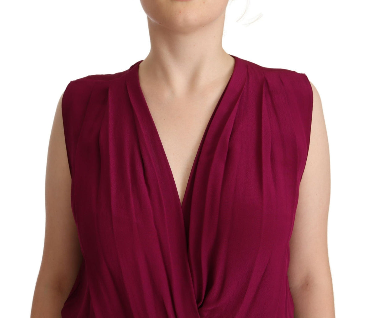 Pinko Purple Deep Neckline Sleeveless Bodysuit Top