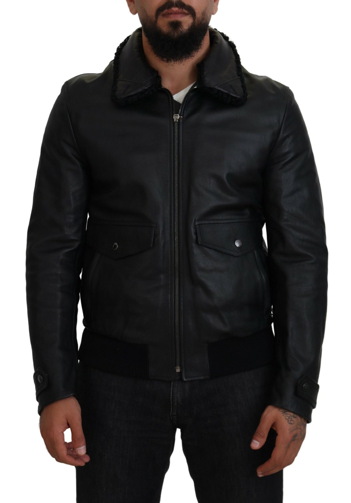 Dolce & Gabbana Chic Black Leather Silk-Lined Jacket