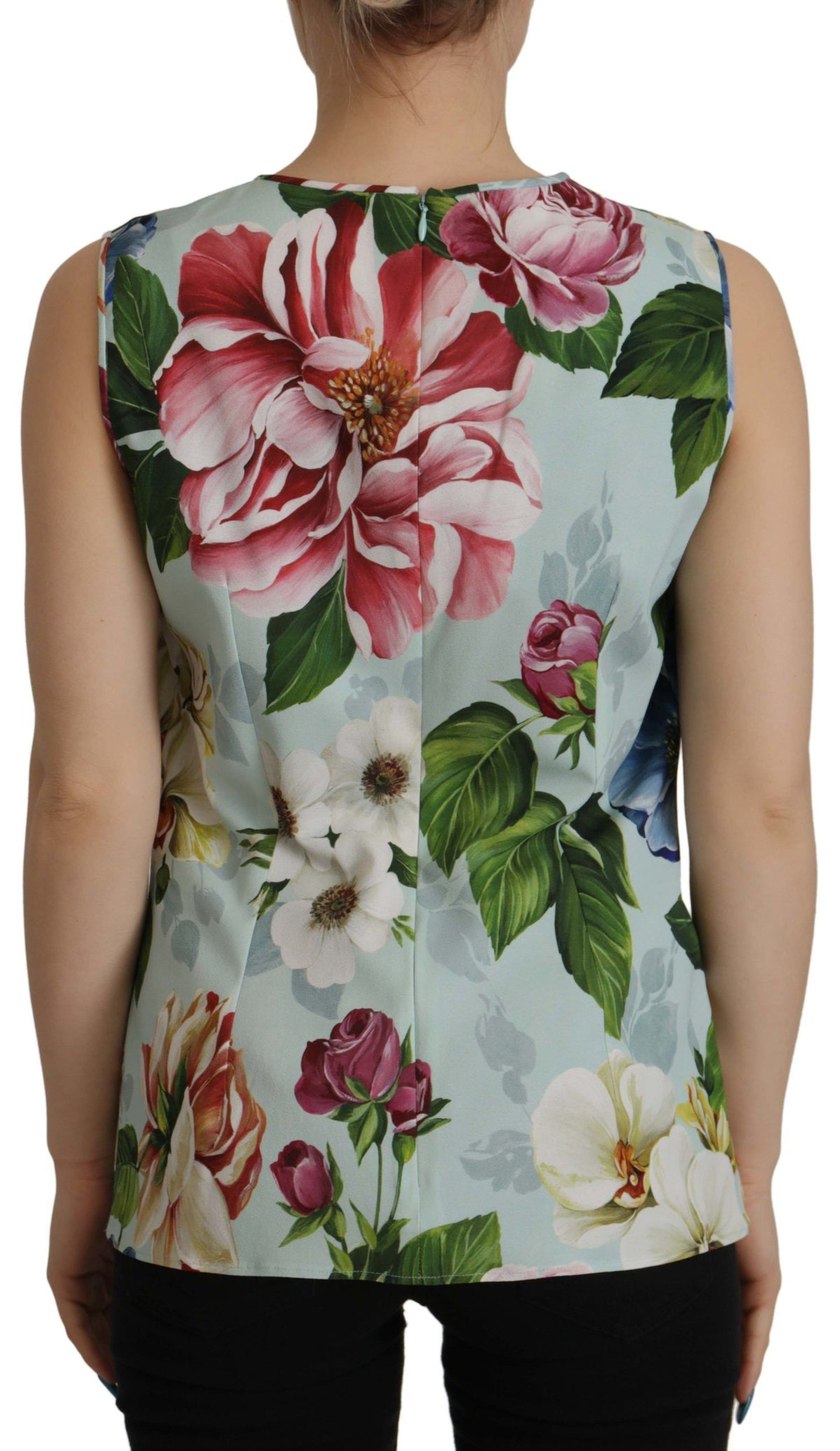 Dolce & Gabbana Chic Round Neck Sleeveless Tank with Tropical Rose Print