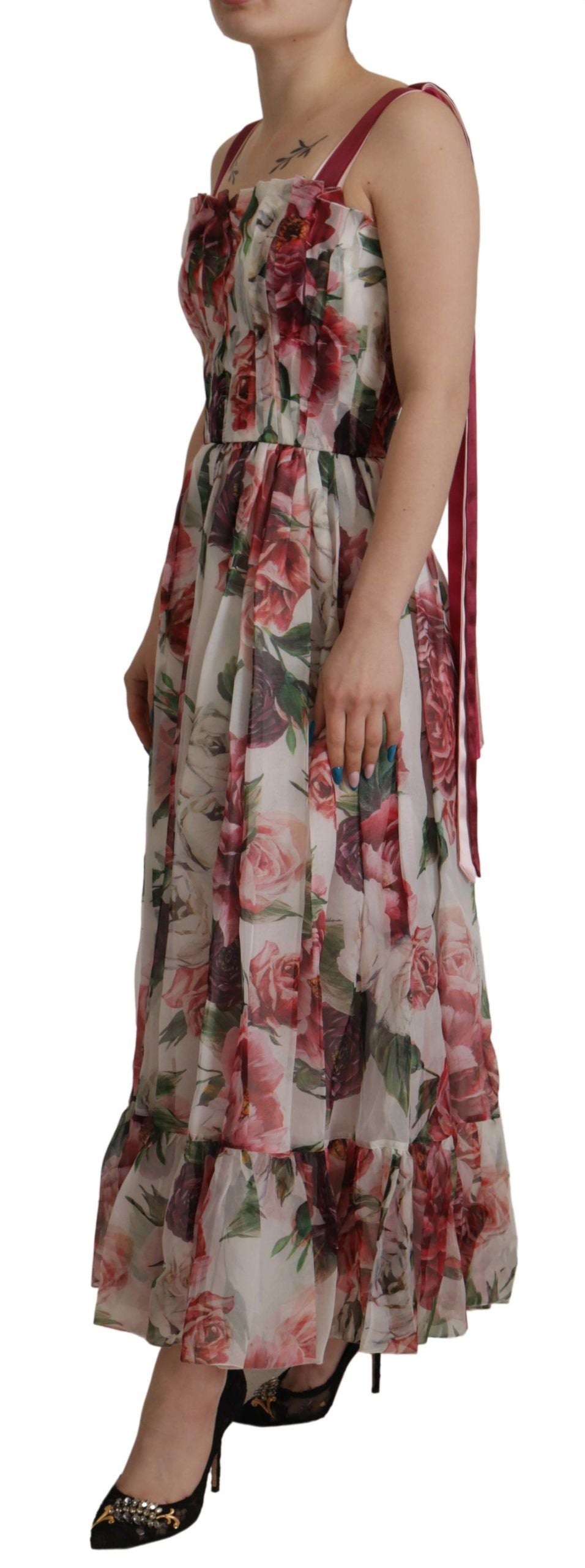 Dolce & Gabbana Elegant Multicolor Silk Roses Maxi Dress