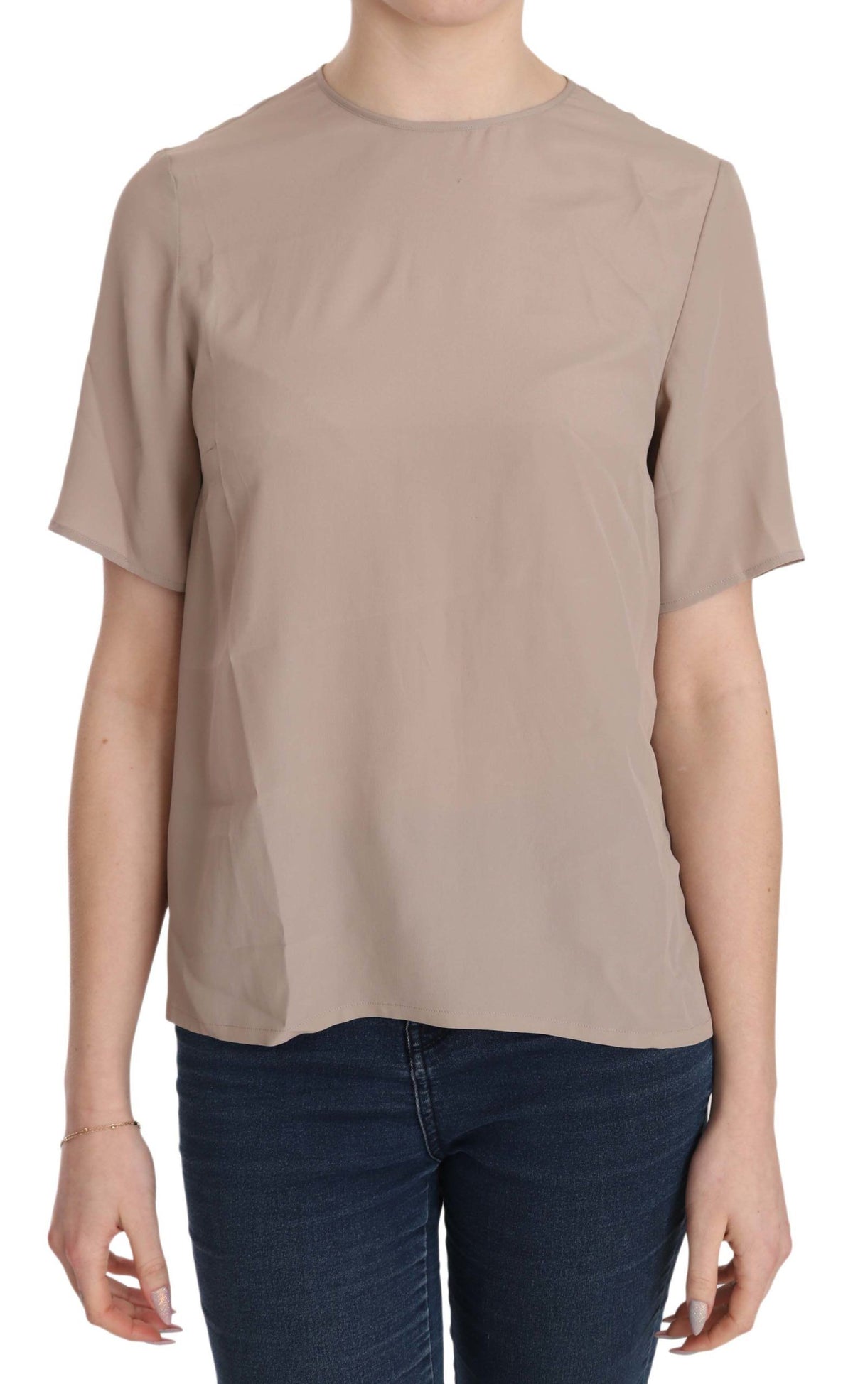 Dolce & Gabbana Elegant Beige Silk Blend Crew Neck Blouse