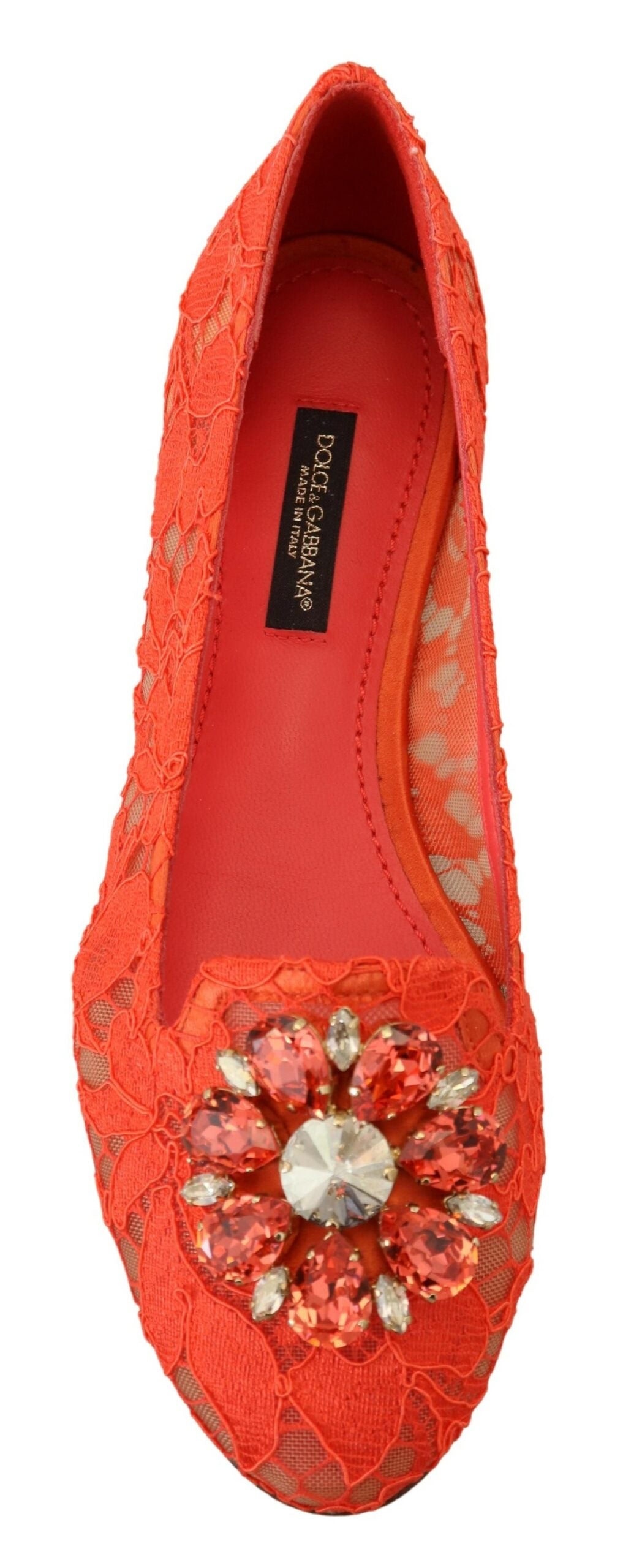 Dolce & Gabbana Elegant Lace Vally Flats in Coral Red