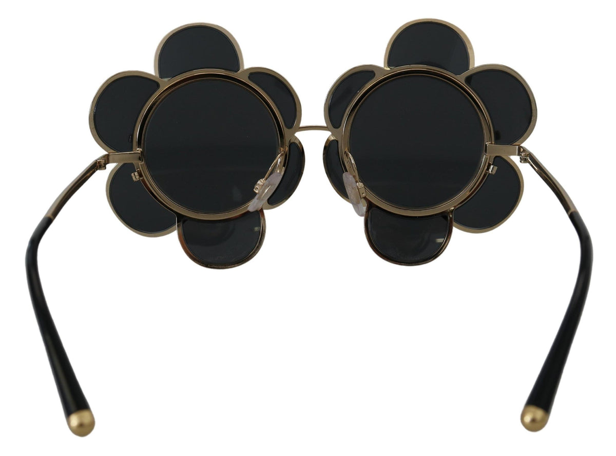 Dolce & Gabbana Chic Floral-Formed Black and Gold Sunglasses