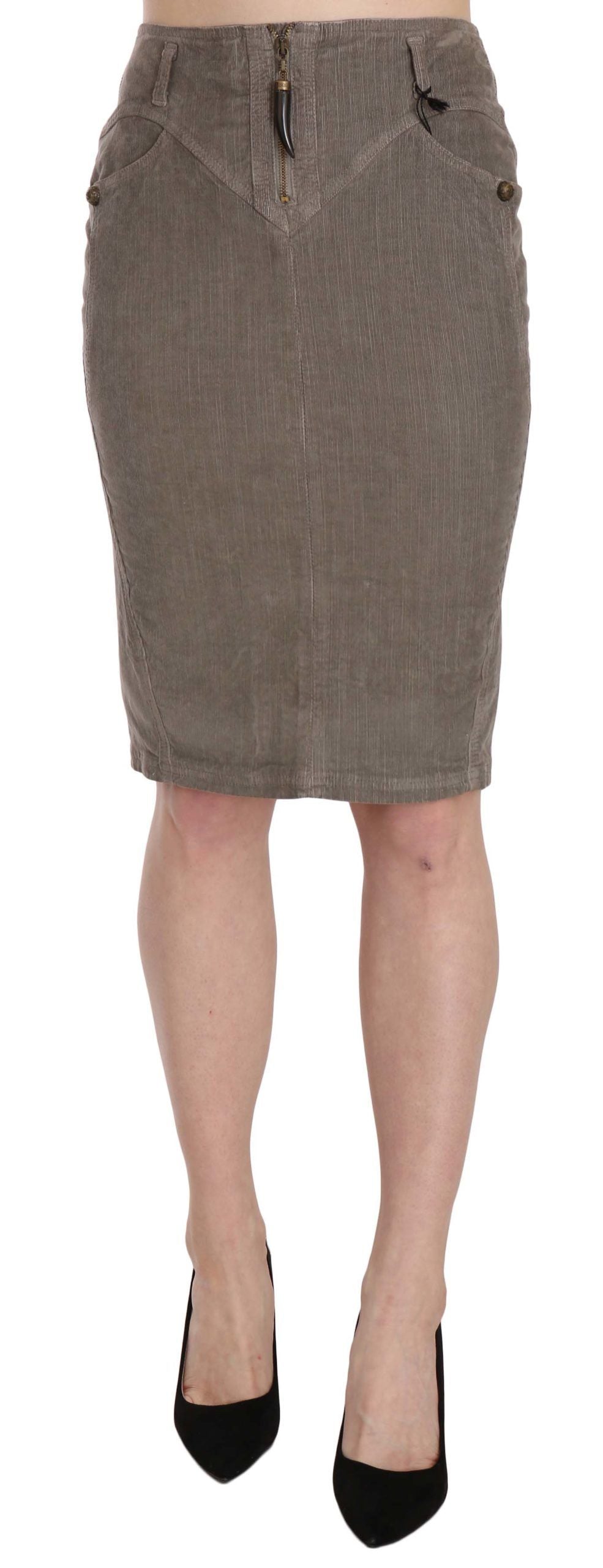 Just Cavalli Chic Gray Pencil Skirt With Logo Details