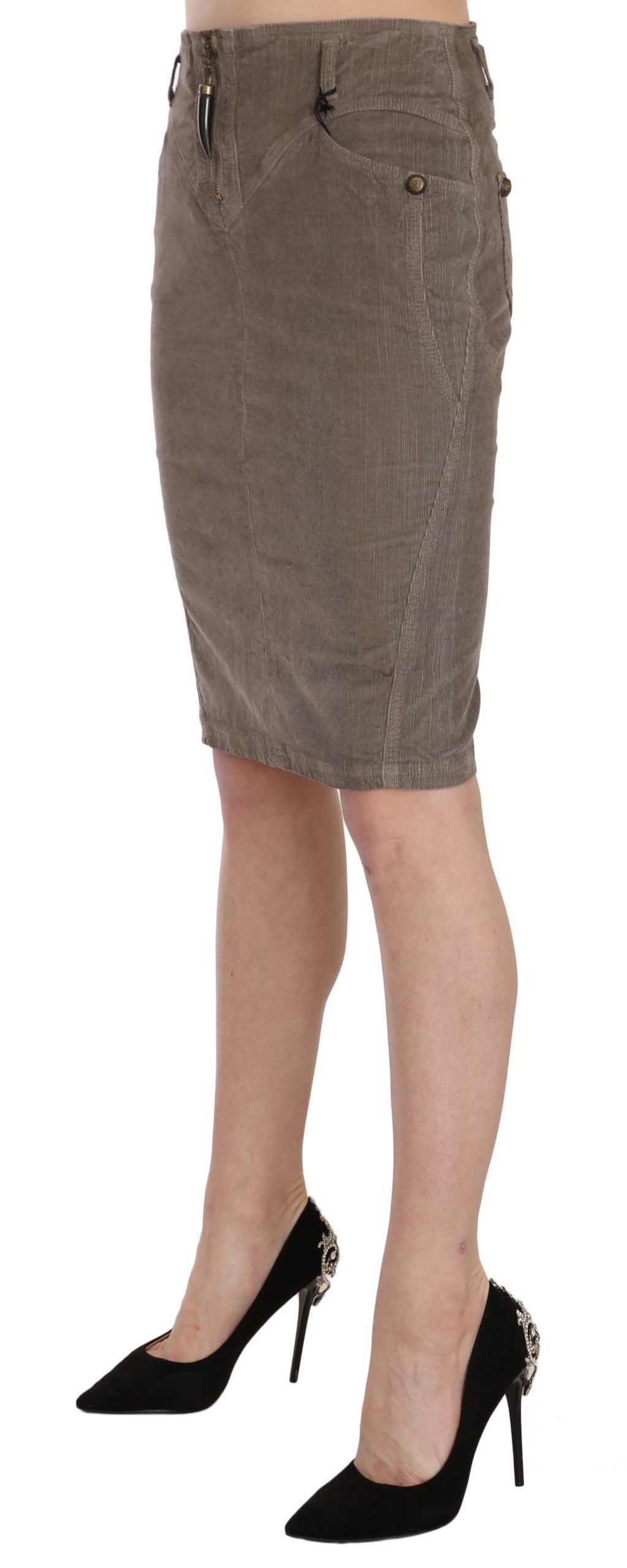 Just Cavalli Chic Gray Pencil Skirt With Logo Details