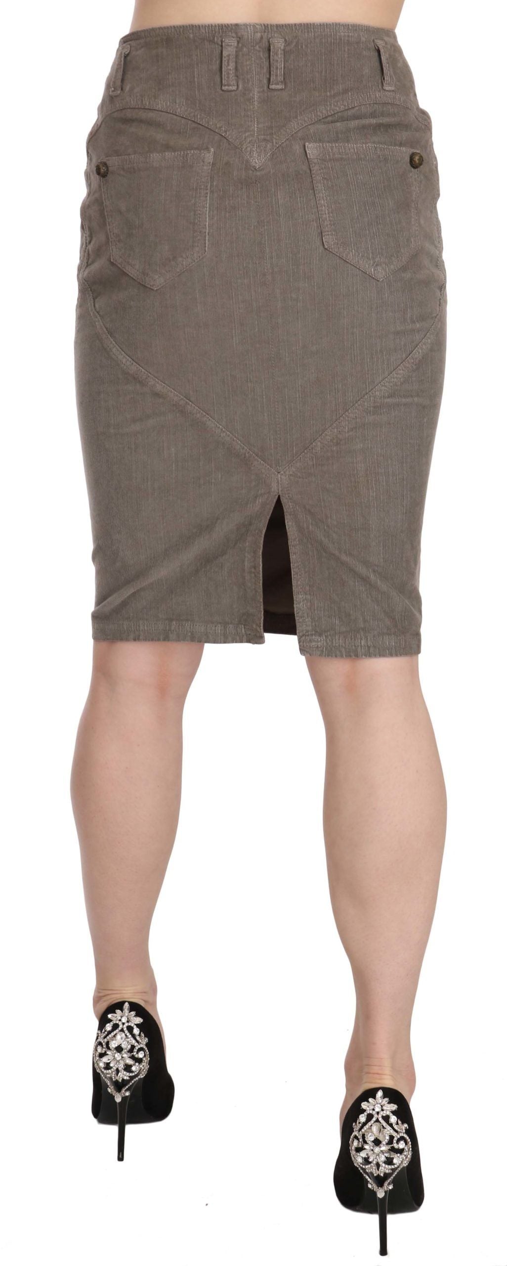 Just Cavalli Chic Gray Pencil Skirt With Logo Details