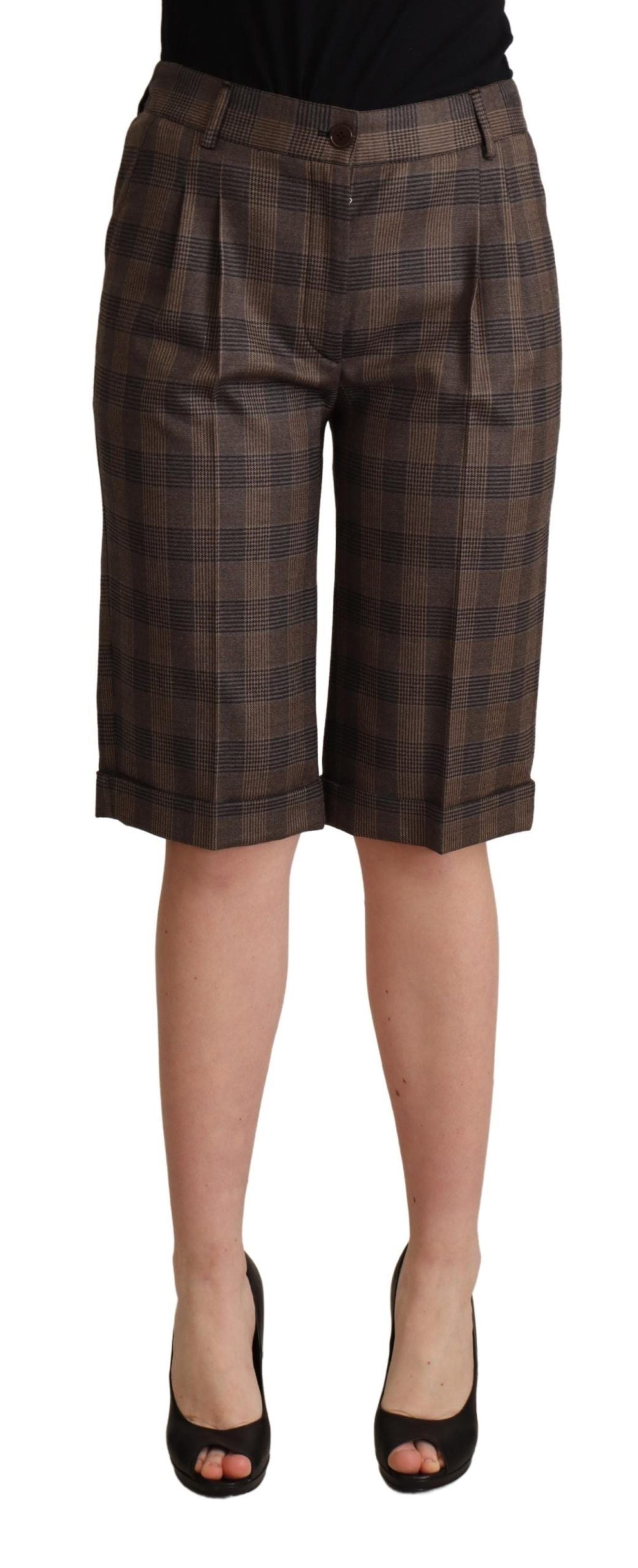 Dolce & Gabbana Checkered Wool Bermuda Shorts in Brown