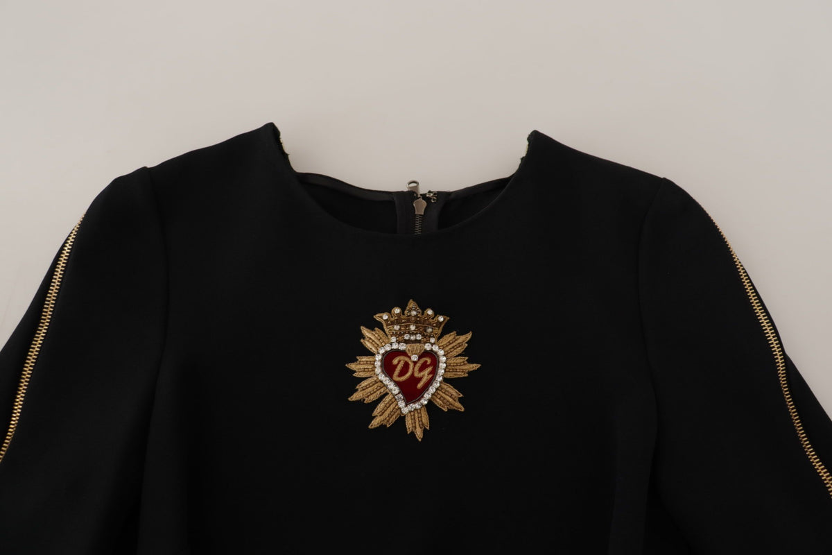 Dolce & Gabbana Elegant Beaded Logo Zip Sleeve Blouse