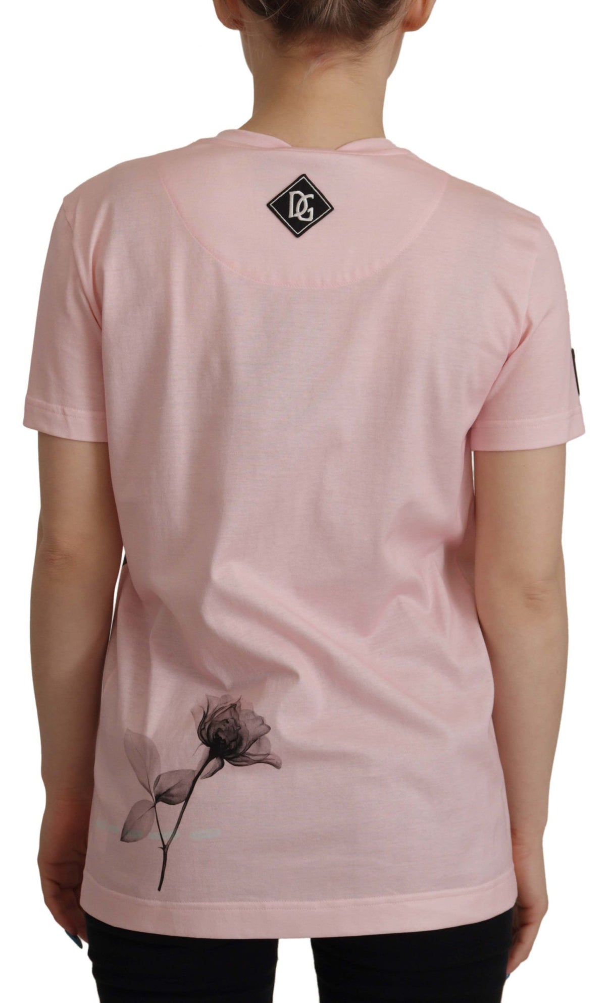 Dolce & Gabbana Floral Henley Cotton Tee in Pink