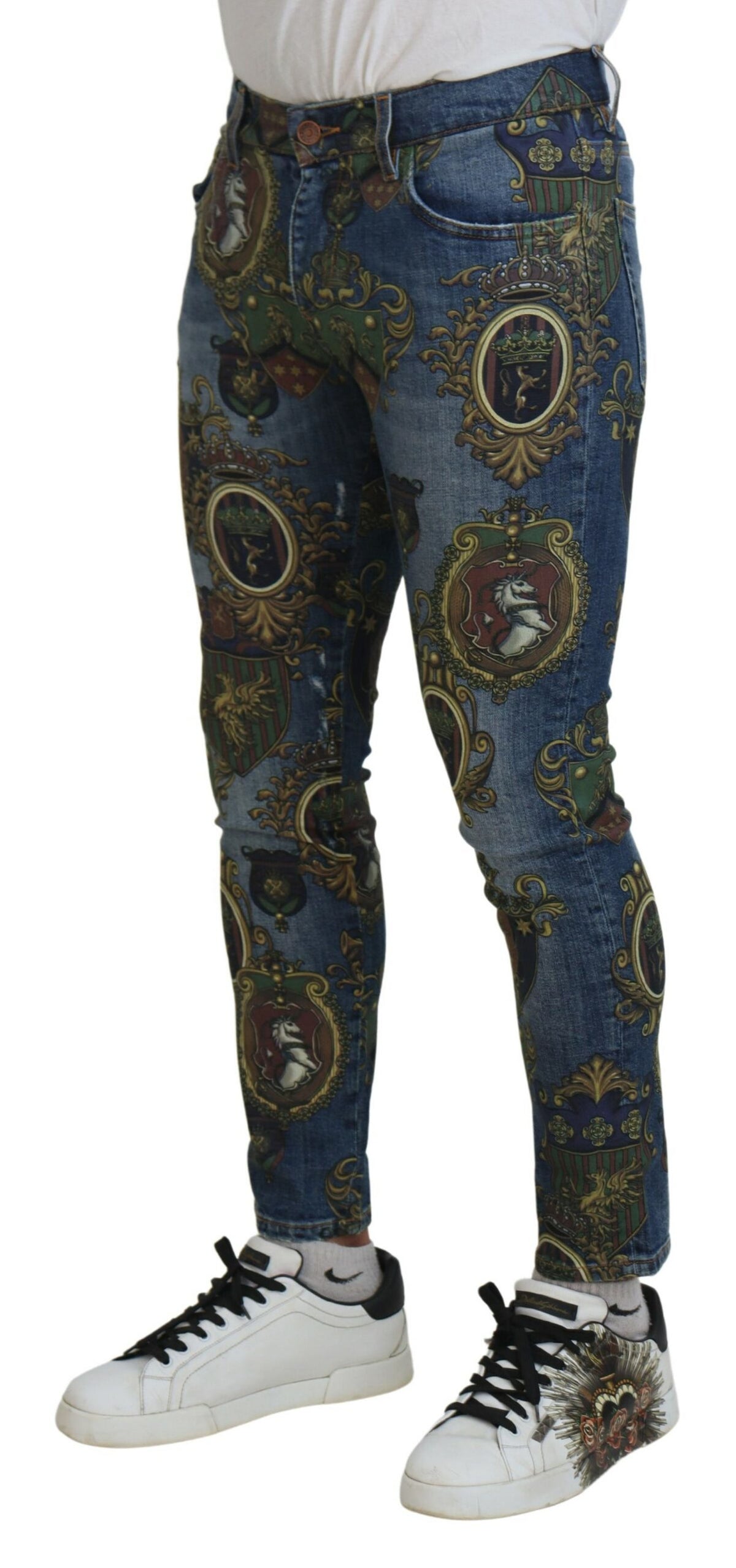 Dolce & Gabbana Elegant Slim-Fit Printed Denim Jeans