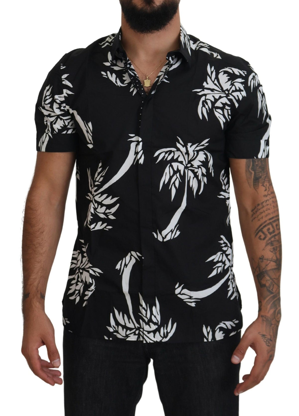 Dolce & Gabbana Elegant Black Palm Tree Print Casual Shirt