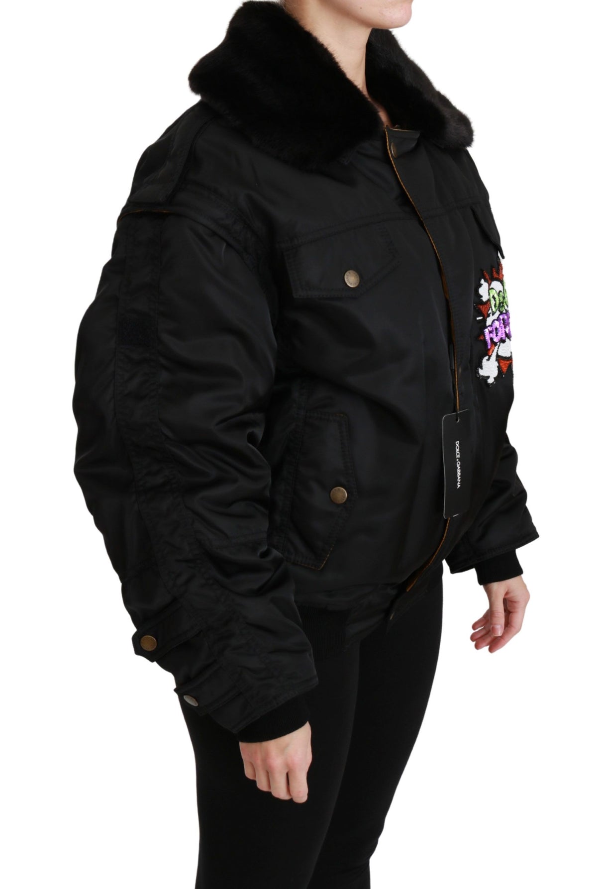 Dolce & Gabbana Elegant Black Bomber Jacket with Detachable Features