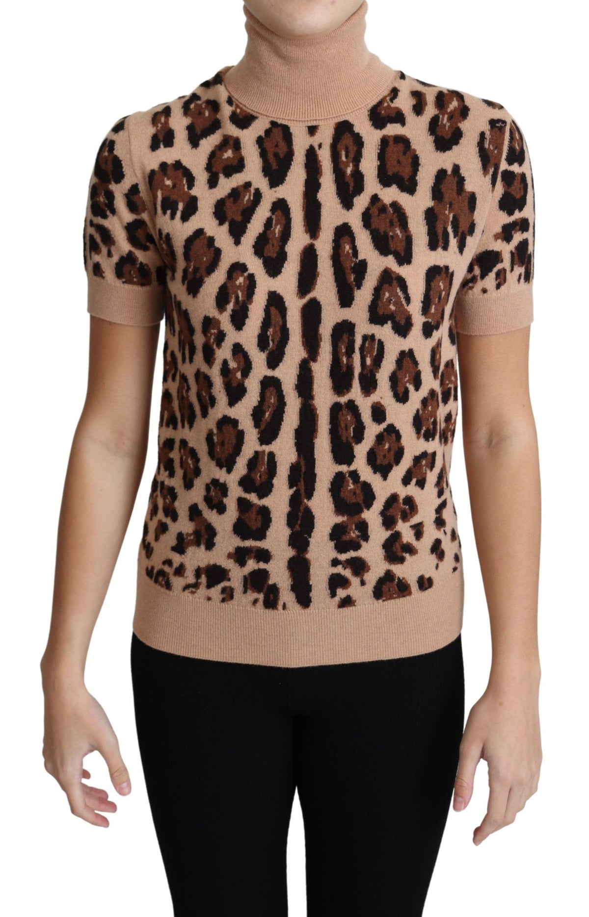 Dolce & Gabbana Elegant Leopard Print Wool Turtleneck Top