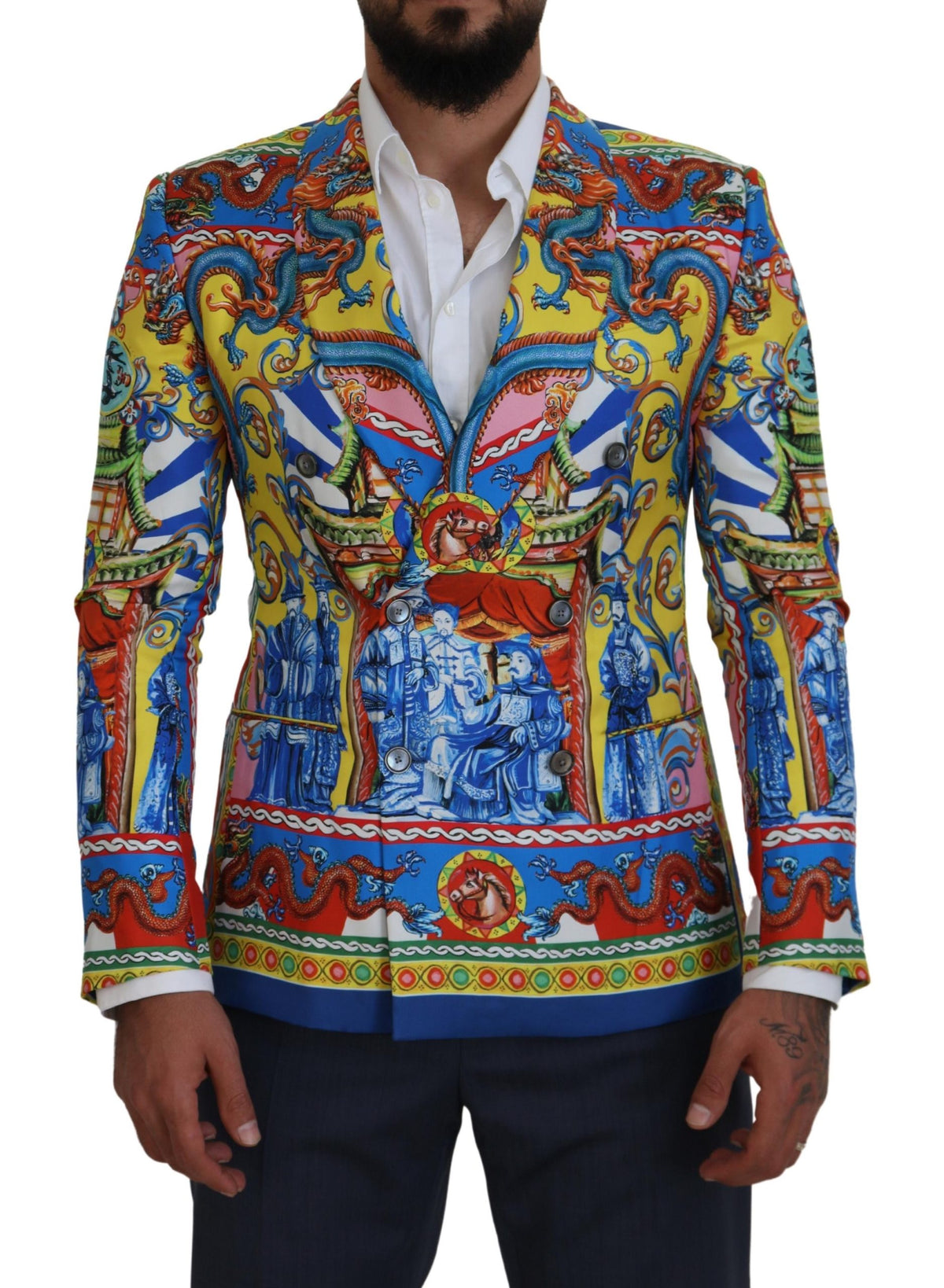 Dolce & Gabbana Elegant Silk Double-Breasted Dragon Blazer