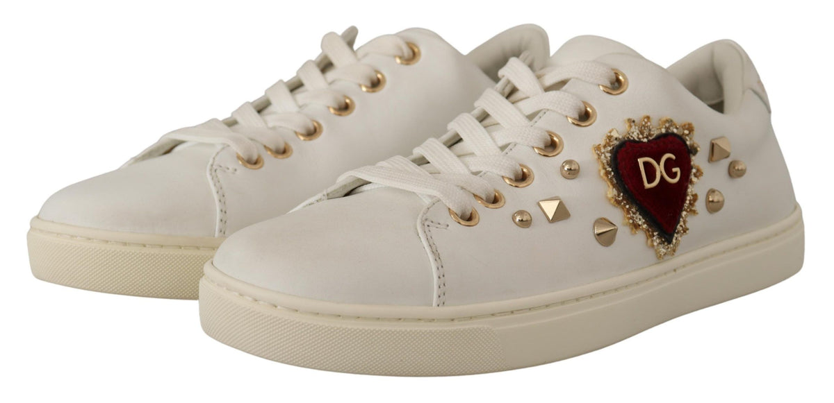 Dolce & Gabbana Studded Heart Leather Sneakers - Pure Elegance