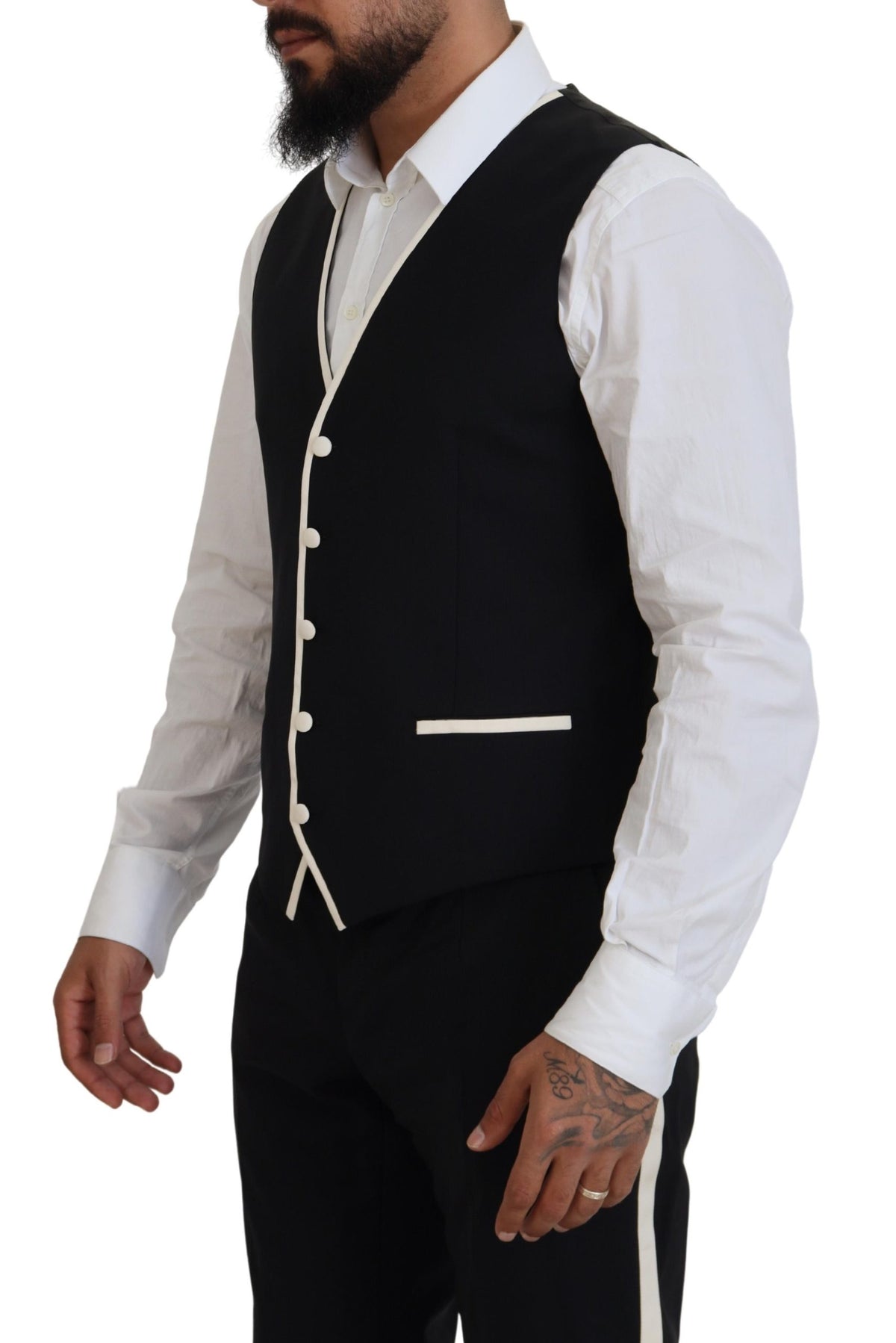 Dolce & Gabbana Elegant Black and White Slim Fit Three Piece Suit