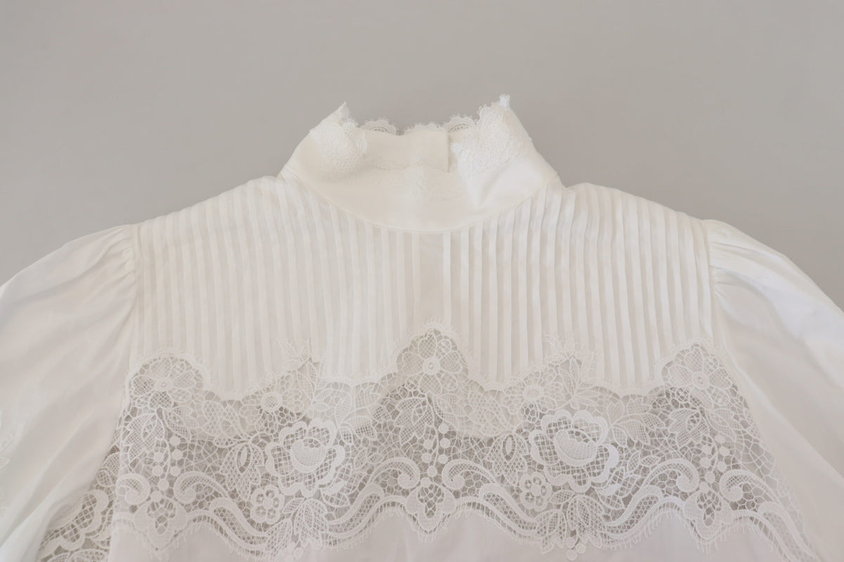 Dolce & Gabbana Elegant White Lace Trim Cotton Blouse