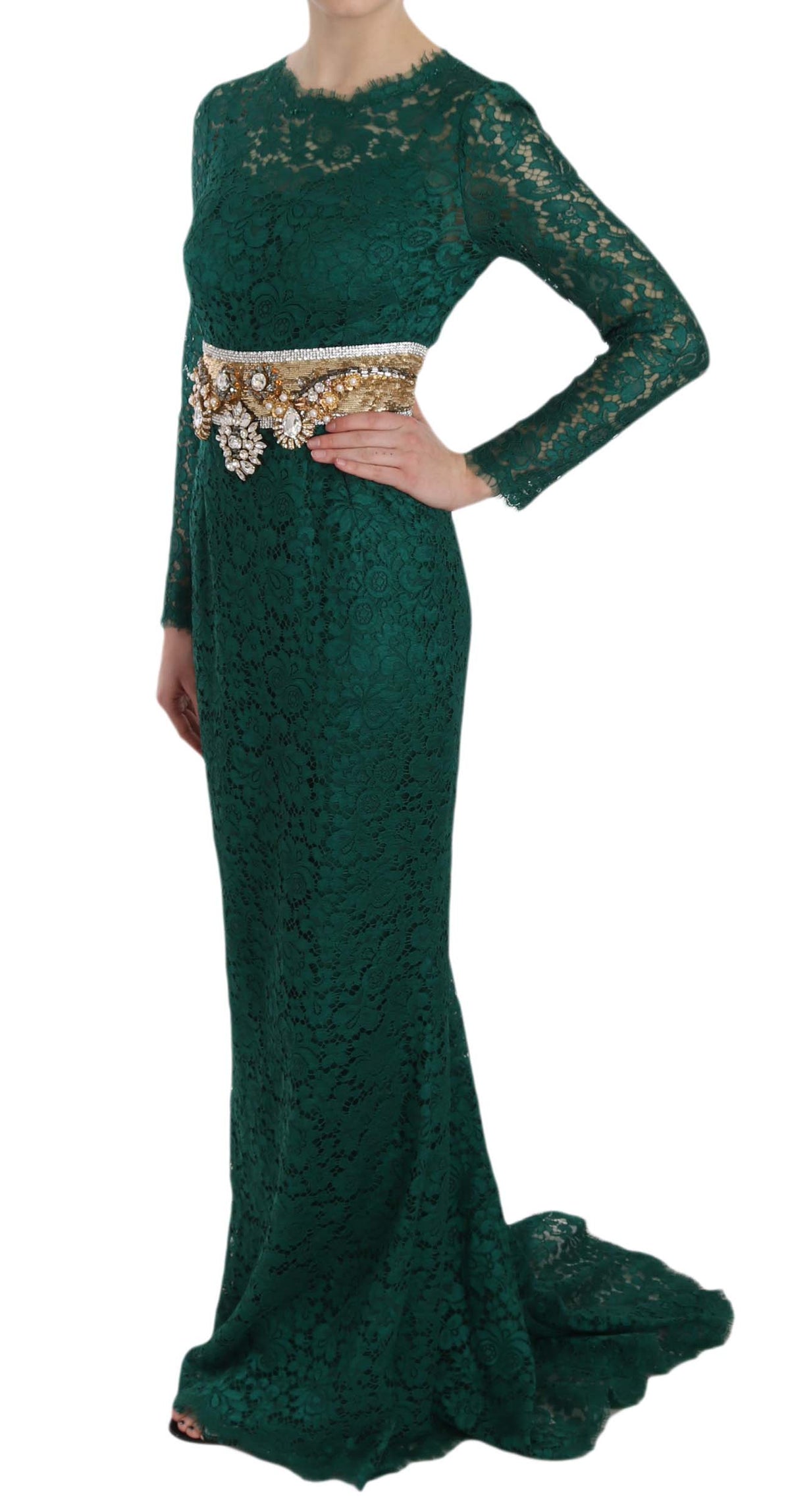 Dolce & Gabbana Emerald Elegance Long Sleeve Floor-Length Dress