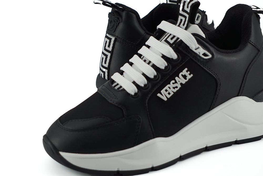 Versace Black and White Calf Leather Sneakers