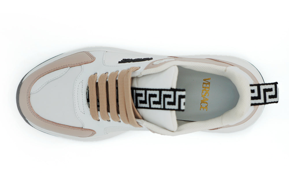 Versace Light Pink and White Calf Leather Sneakers