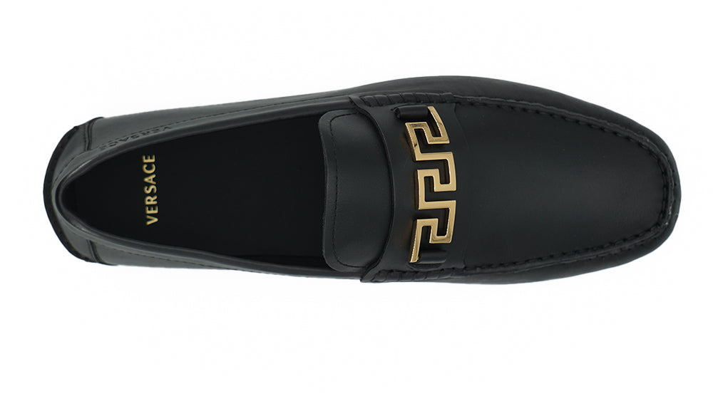 Versace Black Calf Leather Loafers Shoes