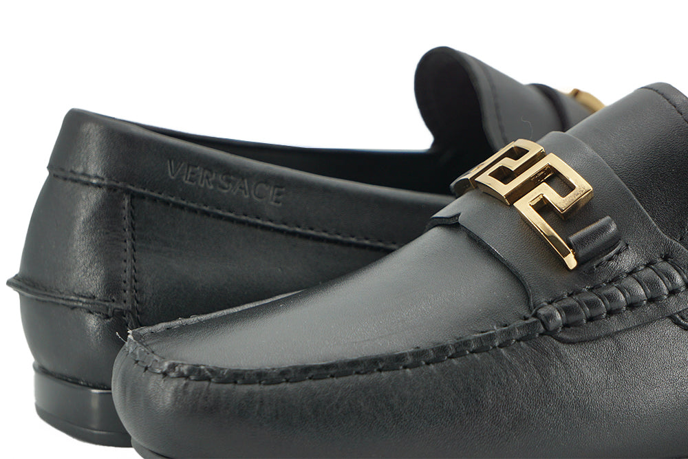 Versace Black Calf Leather Loafers Shoes