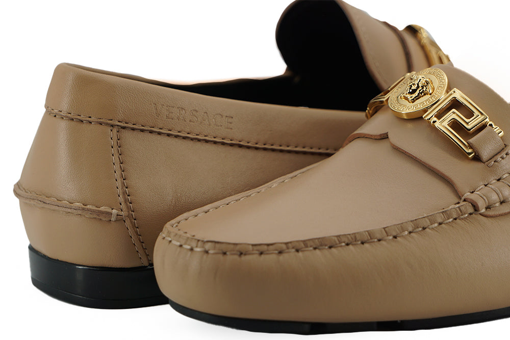 Versace Beige Calf Leather Loafers Shoes