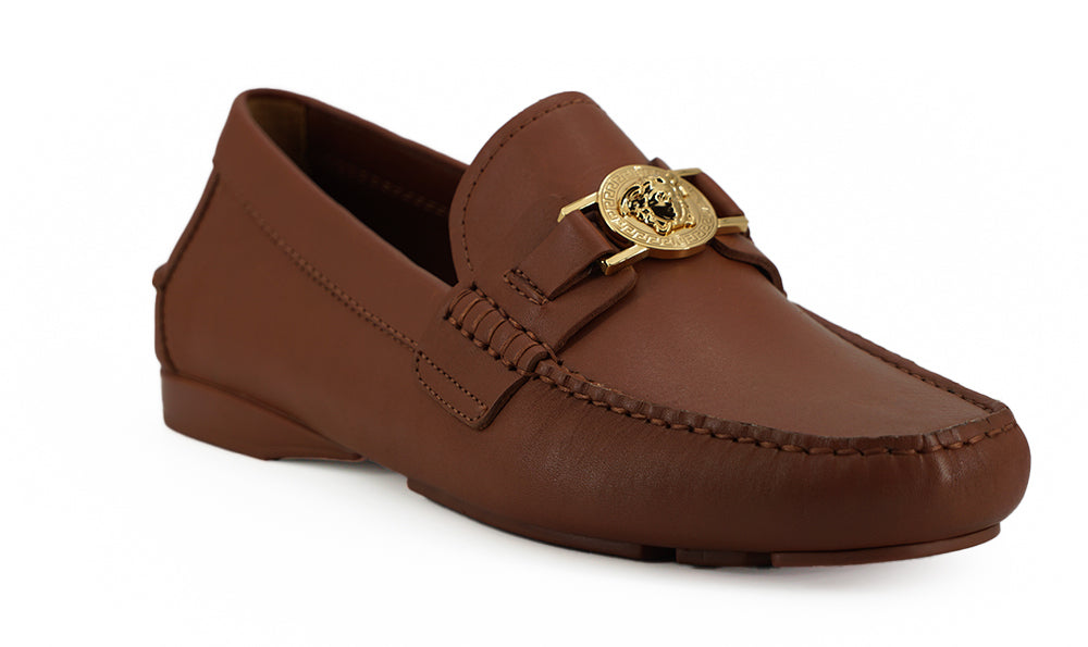 Versace Natural Brown Calf Leather Loafers Shoes