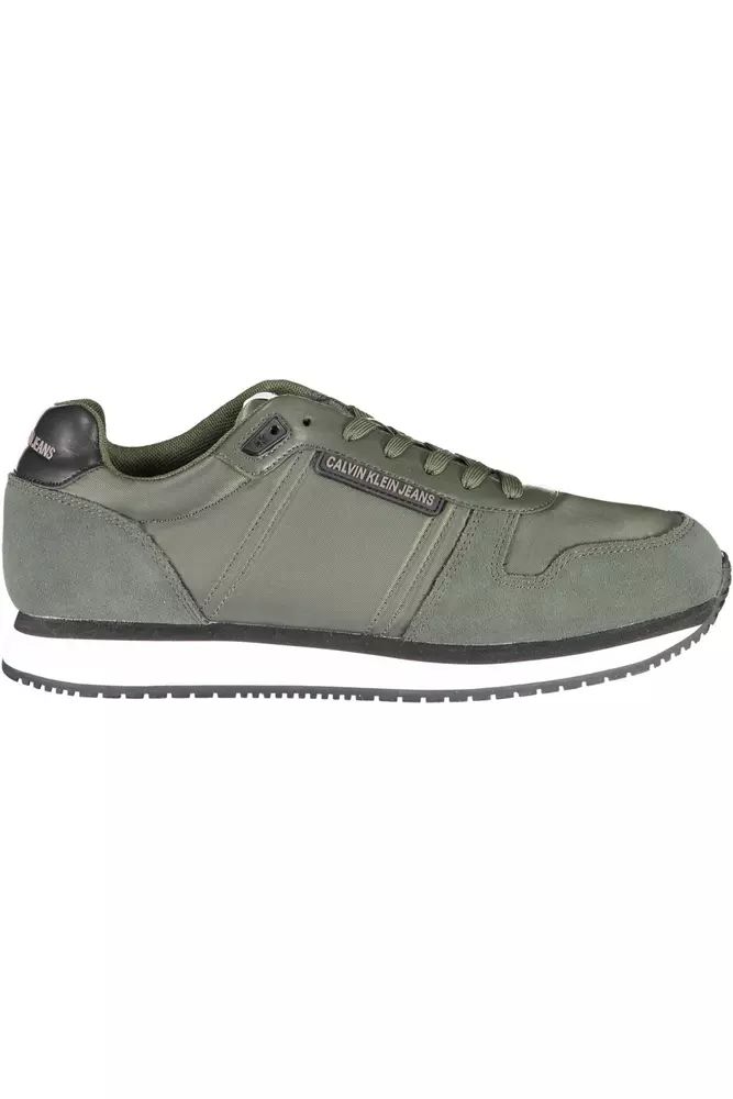 Calvin Klein Sleek Green Lace-Up Sneakers with Contrasting Sole