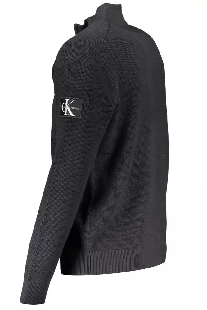 Calvin Klein Sleek Black Zip Cardigan with Logo Detail