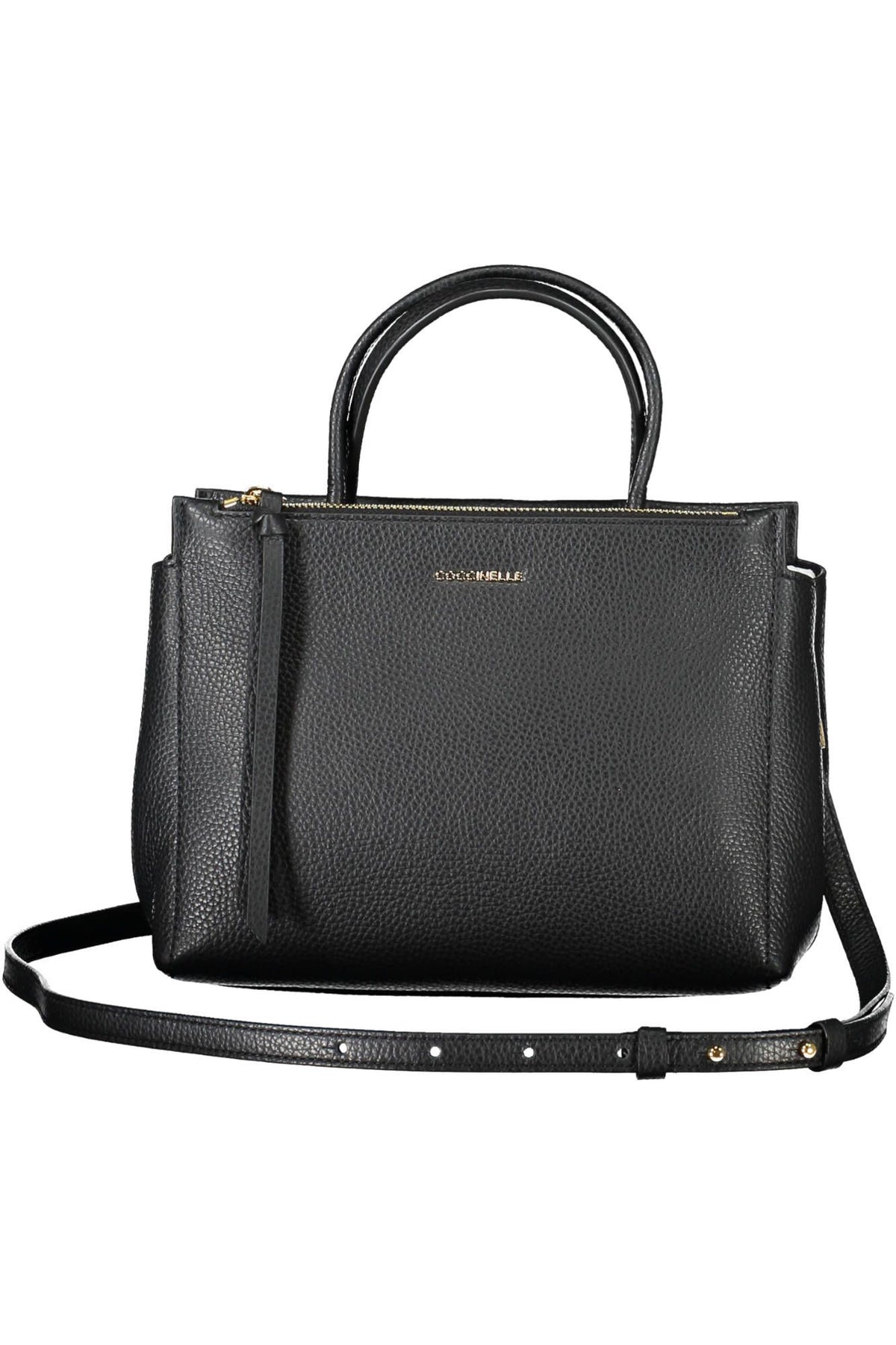 Coccinelle Elegant Black Leather Handbag With Versatile Straps