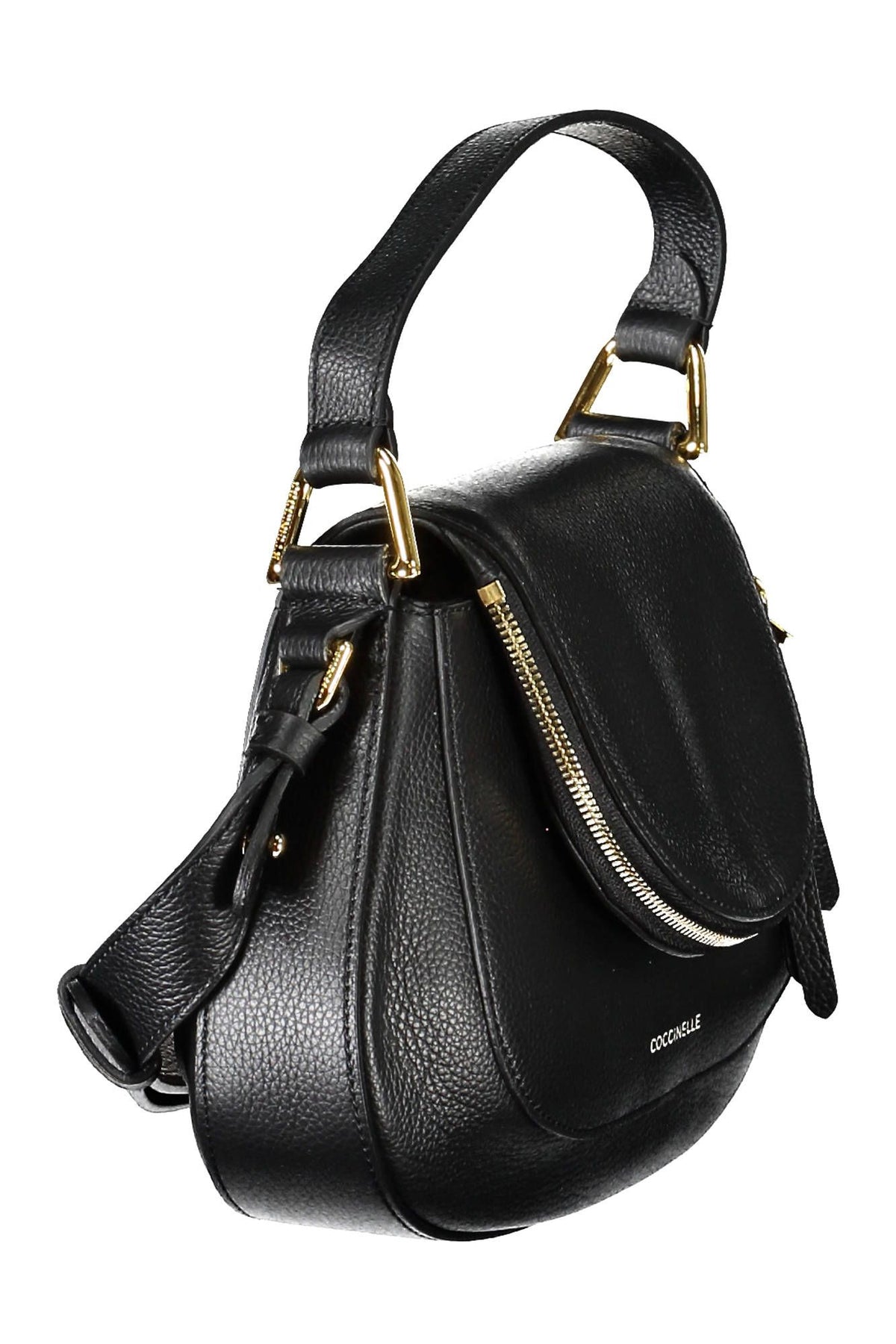 Coccinelle Elegant Black Leather Handbag with Adjustable Strap